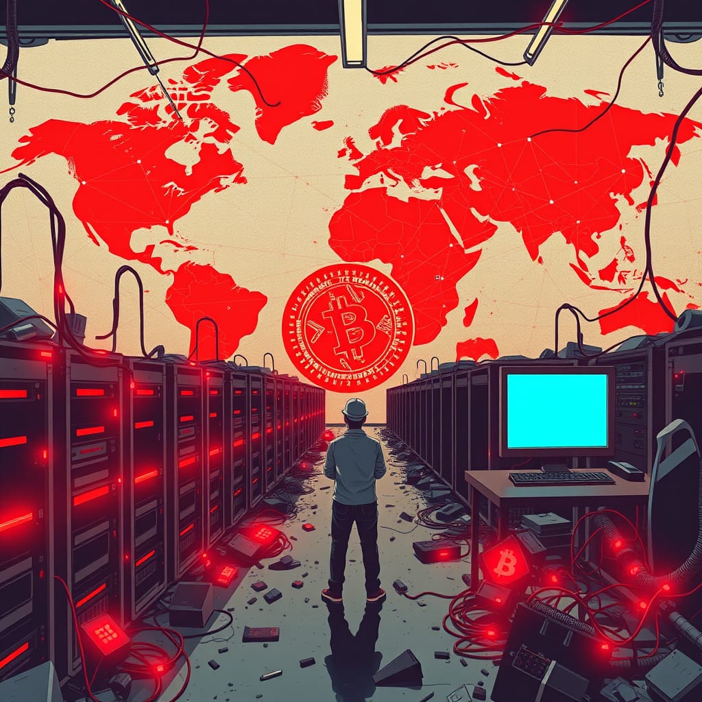 Queda no Hashrate do Bitcoin em 2025 expõe riscos geopolíticos e ameaça mineração global