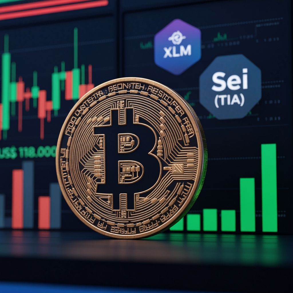 Bitcoin Pode Retestar US$ 118 Mil Enquanto Stellar, Sei e Celestia Apontam Rally